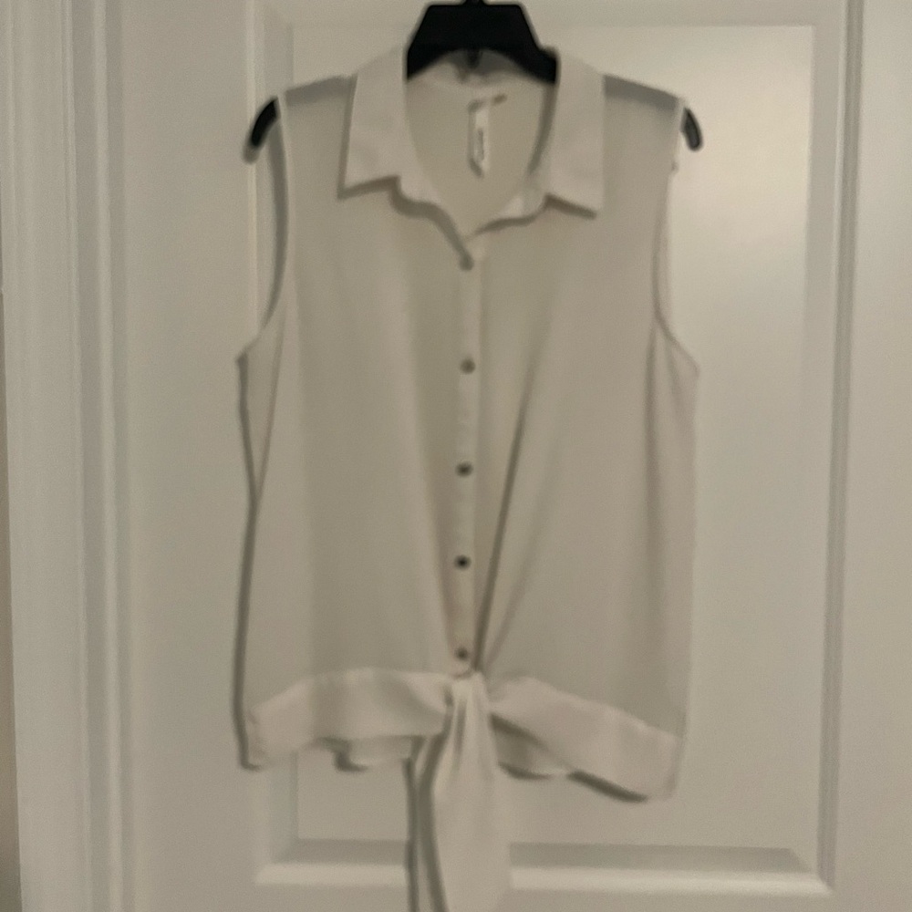 NY Collection Cream Sleeveless Blouse with Front Tie - Picture 2 of 4
